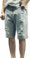 Mens Fit Straight Casual Classic Denim Shorts Slim Short Jeans with Pockets Knee Length Ripped Jean Shorts