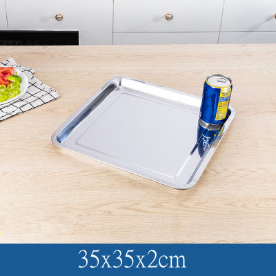 Square Stainless Steel Food Fruit Storage Tray Cake Barbecue Pastry Steamed Sausage Shallow Pans Plate Dish Kitchen Accessories