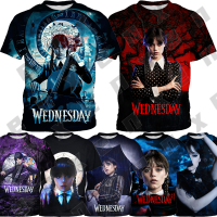 * 3-13ปี * 110-160 * Wednesday Addams  คอสตูม Addams เด็กชายเสื้อยืดเกมเด็ก3D เสื้อผ้าการ์ตูน Unisex เด็กชายเสื้อแขนสั้นสำหรับเด็กหญิงเสื้อฤดูร้อนคอกลม