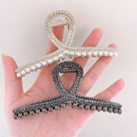 Korean Imitation Pearl Hair Clips Crystal Cross Hair Claws Large Catch Clip Shark Claw Ponytail Hair Clip Women Hair Accessories