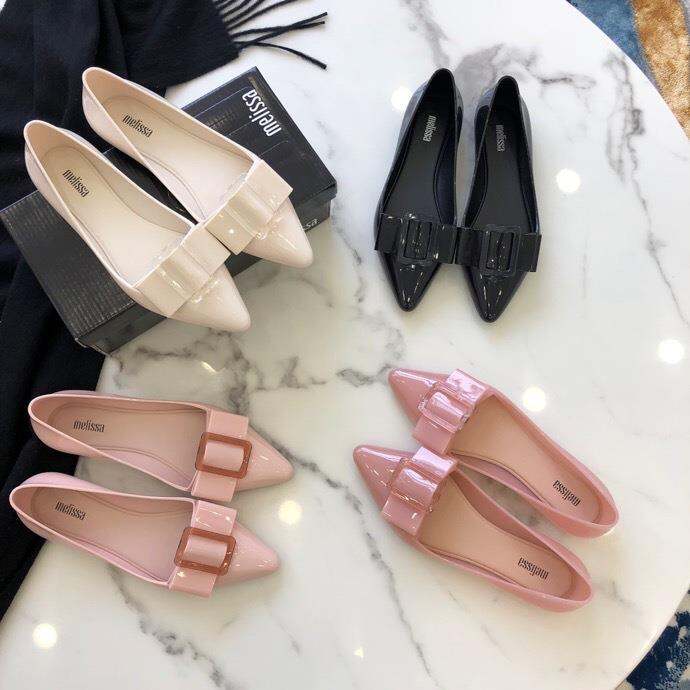 new-2023-shoes-jelly-bowknot-square-buckle-flat-point-single