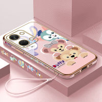 เคสโทรศัพท์สำหรับ OnePlus Nord 3 5G ฟรีสายคล้องการ์ตูน Duffy Stellou Dny เคสลายขอบสี่เหลี่ยมชุบเคสโทรศัพท์เคสโทรศัพท์นิ่มสุดหรู