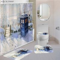 34 Pieces Doctor Who Shower Curtains Sets Sci-Fi Series Car Pedestal Rug Lid Toilet Cover Bath Mat Home Bathroom Set