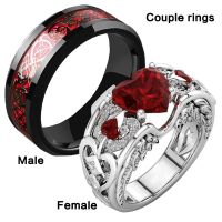 New Red Heart Rose Flower Woman Rings For Lovers Stainless Steel Pattern Men Couples Ring Jewelry Wedding Bands