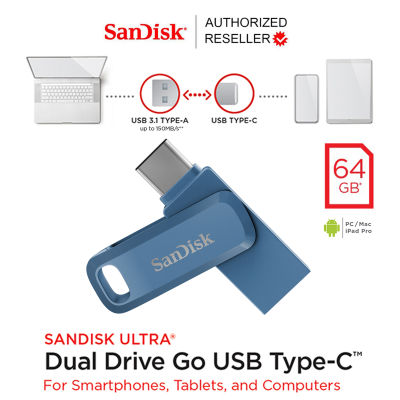 SanDisk Ultra Dual Drive Go 64GB USB 3.1 Gen1 Flash Drive Type-C Speed 150mb/s (SDDDC3-064G-G46NB) สีน้ำเงิน Navy Blue ประกัน Synnex 5ปี