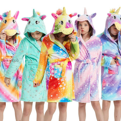 2021 Autumn Winter Hooded Children Bathrobe Kids Unicorn Bath Robe Boys Girls Animal Pyjamas Kids Long Sleeve Cartoon Towel Robe