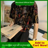 MARUHOOL เสื้อเชิ้ตนักเรียนดอกไม้แขนสั้นบาง,ทรงหลวมทันสมัยพิมพ์ลาย