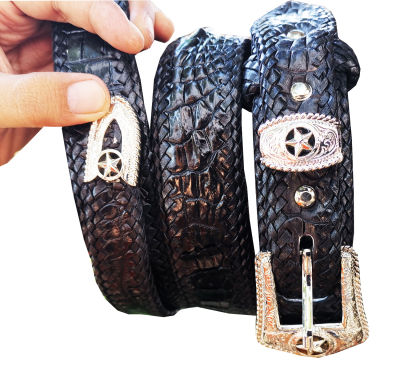 Genuine Crocodile Leatherเข็มขัด Cowboy สายสีดำ หัวดาว แบบหัวชุด  ใช้ได้ทั้งในออฟฟิต