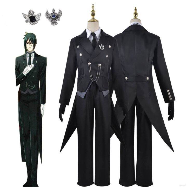 ST1 Black Butler Sebastian Michaelis Cosplay Coat Shirt Vest Trousers ...