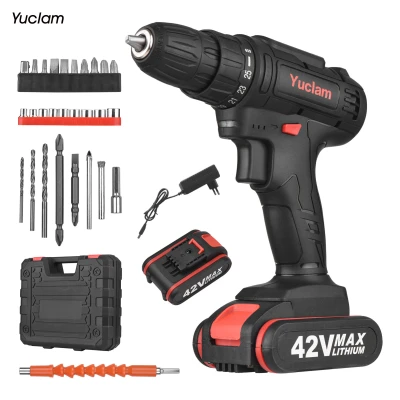 KKmoon ไขควงไร้สาย Yucoc ไขควงไฟฟ้า,สว่านไฟฟ้าสองสปีดพร้อมไฟ LED 25 + แรงบิด1ก้านยืดหยุ่น3/8นิ้วดอกสว่านไฟฟ้า50Nm สำหรับประกอบเฟอร์นิเจอร์บ้านโครงการ DIY