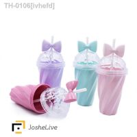 ▣♀ ivhefd Copo De Tubo Sucção Com Tampa Bow Garrafa Caneca de café Color Plastic Twist Cup Presente