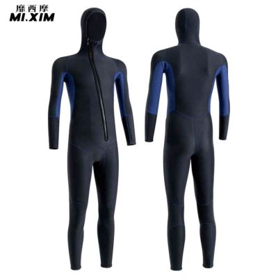 3MM Neoprene Wetsuit Men Women Long Sleeve Hooded Diving Suit for Snorkeling Scuba Diving Swimming Kayaking Front Zipper Wetsuit