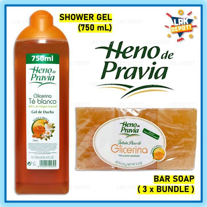 Heno de Pravia Glycerin & White Tea SHOWER GEL (750 mL) / BAR SOAP (3 x