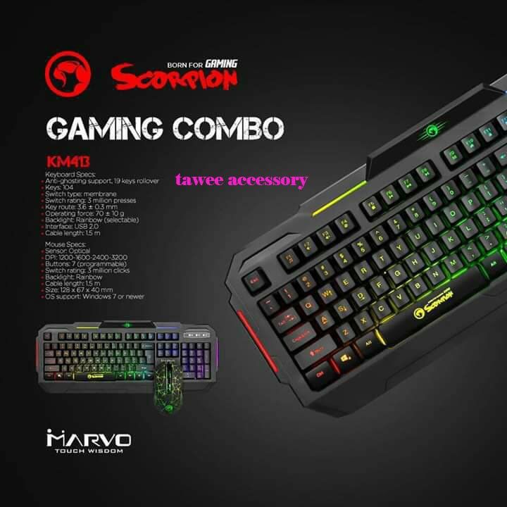 ขายดี-marvo-km413-set-keyboard-led-9-mode-mose-rainbow-macro-มีอักษรภาษาไทย-นิยม