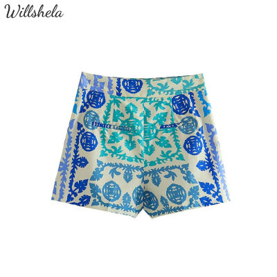 Willshela กางเกงขาสั้นเอไลน์พิมพ์ลายแฟชั่นสำหรับผู้หญิงเอวสูงสำหรับหญิงกางเกงขาสั้นแบบลำลองผู้หญิงเก๋ไก๋
