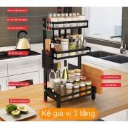 Kệ Gia Vị Thép Đen Đa Năng 3 Tầng ,2 tầng Có Ống Cắm Đũa Và Giá Để Thớt