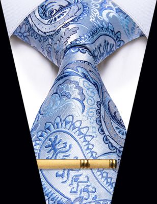 Luxury Blue Fashion Paisley Men 39;s Tie Clip Daily Wear Silk Floral Necktie for Man Accessories Wedding Party corbatas para hombre