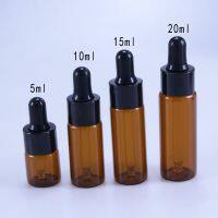 ZZOOI 50pcs/lot 5ml 10ml 15ml 20ml Amber Glass Dropper Bottle Jars Vials With Pipette For Cosmetic Perfume Essential Oil Bottles