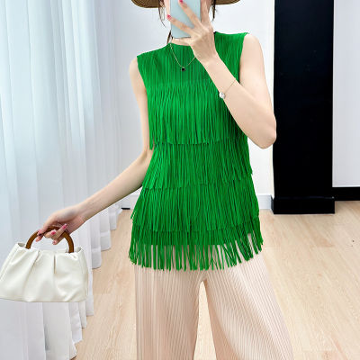 Solid Color Temperament Simple Pleated T-shirt Casual Womens New Slim Tassel Pleated Top