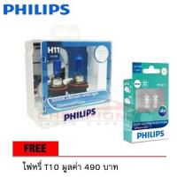 PHILIPS หลอดไฟหน้ารถยนต์ Diamond Vision 5000K H11 + แถมไฟหรี่ T10 LED 6000K