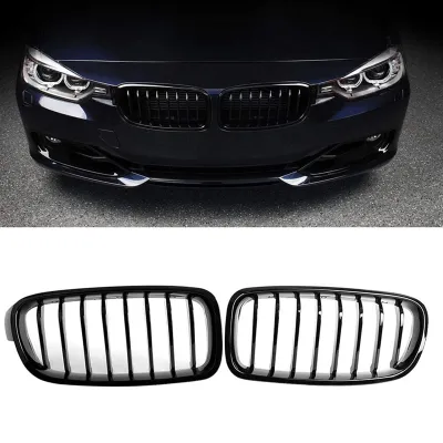 Front Kidney Grille For-BMW 3 Series F30 F31 F35 2012-2018 (Single Slat Gloss Black Grill, 2-Pc Set)