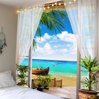 ✑◇▥ Seascape Plaza tapestry bedroom decoration beautiful landscape painting