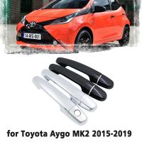 ¤✳❐ Black Carbon Fiber handle Or Chrome Side Door Cover Trim Set for Toyota Aygo MK2 2015 2016 2017 2018 2019 Car Accessories Cap