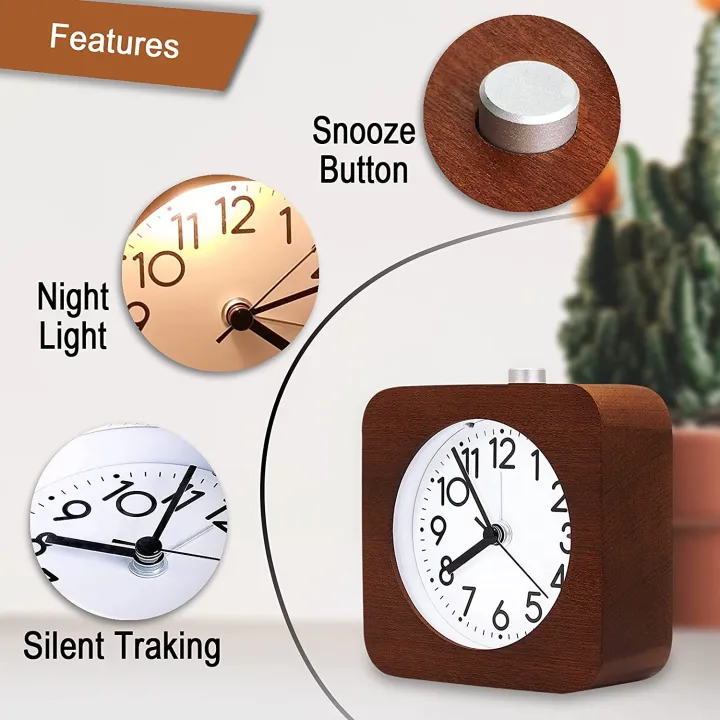 Wooden Alarm Clock Needle Desktop Table Analog Clock Snooze Bedside