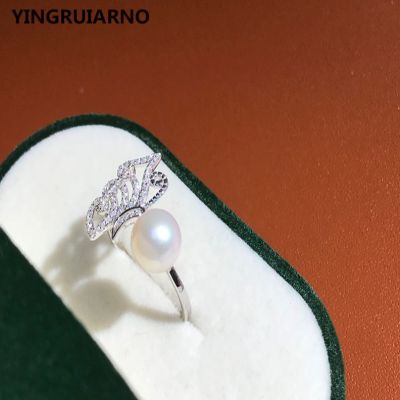 YINRUIARNO Natural Pearl Ring Sterling Silver Adjustable Opening Pearl Ring