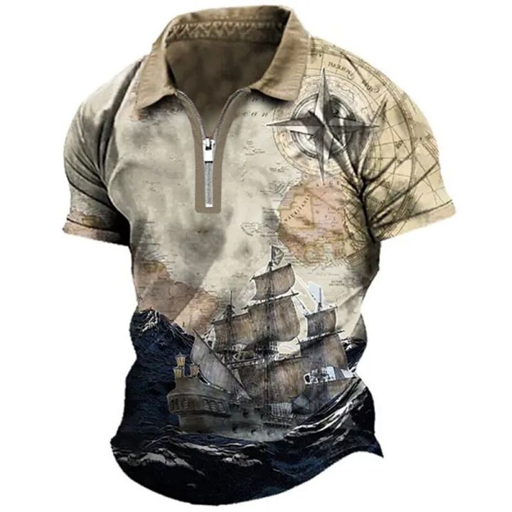 vintage-mens-polo-shirt-nautical-patterns-turndown-short-sleeves-new-male-zip-clothing-apparel-hawaii-pirate-ship-fashion-top