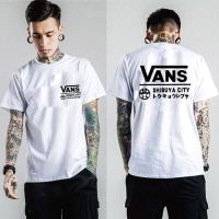 Vans เสื้อยืดลําลองสําหรับผู้ชายผู้หญิงผ้าฝ้ายแขนสั้นคอก ลม