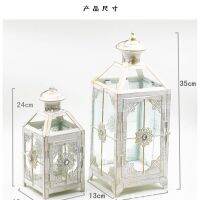 Versatile Nordic wrought iron white wind lamp hollowed-out floor-to-ceiling windproof candle holder wedding hotel home soft decoration