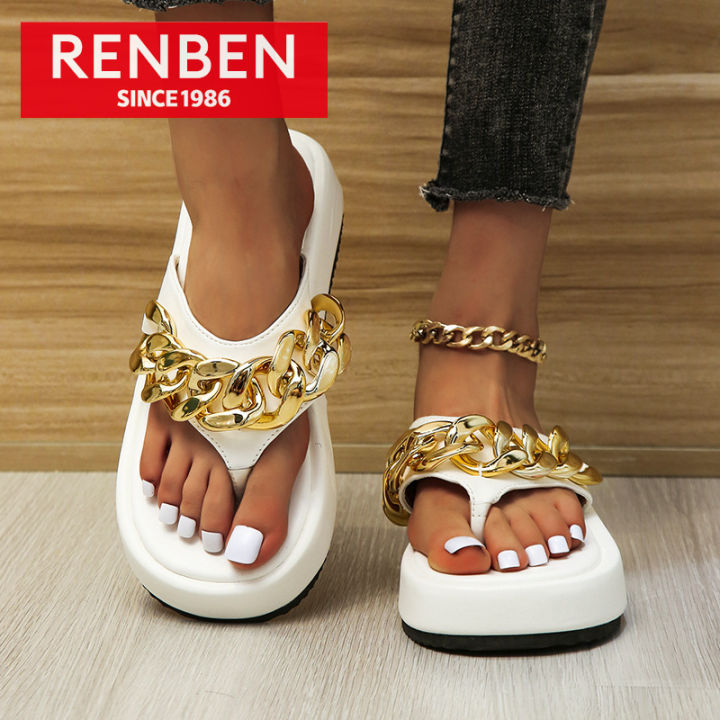 renben-รองเท้าแตะพื้นหนาแบบหนีบขนาดใหญ่สำหรับผู้หญิง-รองเท้าแตะชายหาดยุโรปและโซ่อเมริกัน