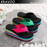 KRAVOO รองเท้าใหม่สำหรับผู้หญิงแพลตฟอร์มรองเท้าแตะผู้หญิงรองเท้าส้นเตารีดรองเท้าแตะผู้หญิงสีรุ้งรองเท้าแตะรองเท้าเดินชายหาดกลางแจ้ง2023