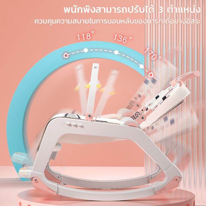 พร้อมส่ง-5-in-1-เปลโยก-เก้าอี้กินข้าวเด็ก-เปลเด็ก-ปรับเอนอิสระ-มีกันสาด-คุณภาพดี-มีเสียงดนตรี-หลับสบายตลอดวัน