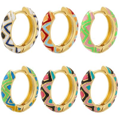 【YP】 ZHUKOU Enamel hoop Earrings Fashion gold triangle Round Earring Jewelry Wholesale VE674