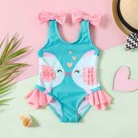 ♀ PatPat Baby Girl Fish Print Bow Decor Ruffle Trim One piece Swimsuit