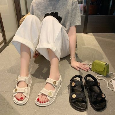Female sandals in the summer of 2022 the new outer wear shoes with Velcro thick bottom Roman fairy wind flat shoes and beach shoes