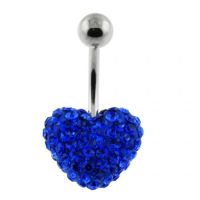 Royal Blue Crystal stone Heart With Curved Bar navel Ring จิวสะดือ แหวนหินคริสตัลหัวใจสีฟ้าประดับด้วยสะดือบาร์ทรงโค้ง