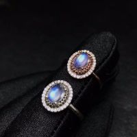 Natural blue moonstone ring luxurious style fresh and beautiful 925 silver exquisite