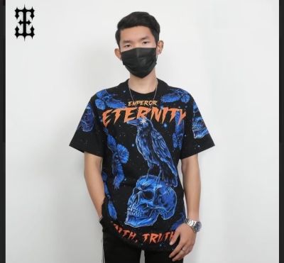 เสื้อยืด ป้าย EMPEROR ETERNITY สกรีนลายดิสชาร์จ เต็มตัว เรืองแสงในที่มืดได้หน้า-หลัง ไซร์ยุโรป (1ตัว)