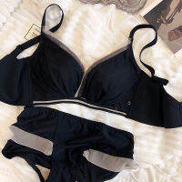 Autumn and winter no steel ring gathers deep V lingerie seamless hollow and contrast color adjustable underwear set bra