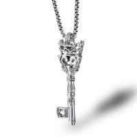 Fashion Men Crown Key Pendant Necklace Male 316L Stainless Steel Silver Chain Jewelry