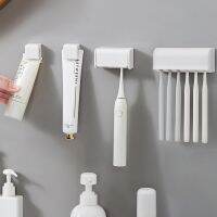 Toothbrush Holder Punch-free Wall-mounted Organizer Toothpaste Holder Oothpaste Dispenser Squeezer Bathroom Accessories