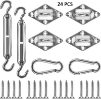 ชุดฮาร์ดแวร์ Shade Sail 24 ชิ้น - 304 Marine Grade Stainless Steel Sun Shade Sail ชุดติดตั้งฮาร์ดแวร์สำหรับสี่เหลี่ยมผืนผ้าและสแควร์ Sun Shade Sail ในสวนสนามหญ้ากลางแจ้ง