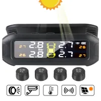 Car Tyre Pressure Monitor With 4 External Sensors Temperature Warning Fuel Save Tire Pressure Monitoring System Solar TPMS