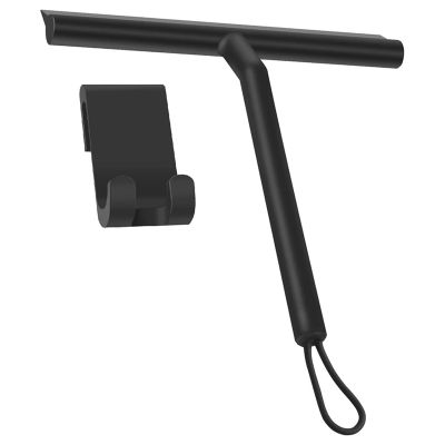 Silicone Shower Squeegee with Hook &amp; Lanyard, Black Window Glass Scraper Multi Cleaner
