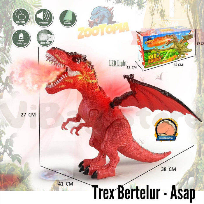 Mainan Trex Tyranosaurus Bertelur Asap Dinosaurus Dragon BRO1484 ...