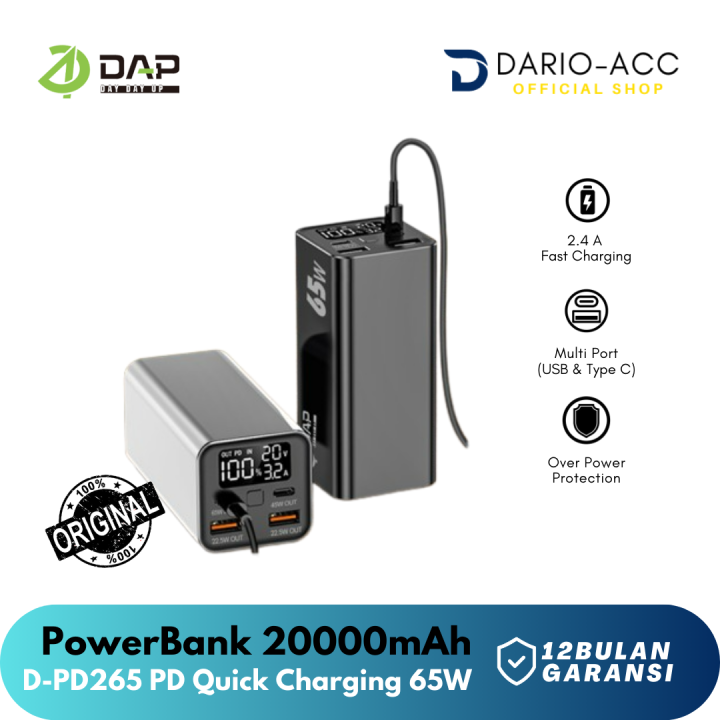 PowerBank DAP 20000mAh smart protection dan LED Power Indicator DPD265