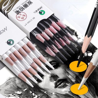 12 Sets Of Sketch Charcoal Art Students Special White High-gloss Black Sketch Pencil Painting Suitable For Exam Training